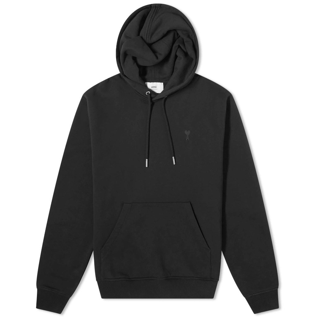 AMI Paris Men's Tonal Heart Hoodie Wool Tricotine Black